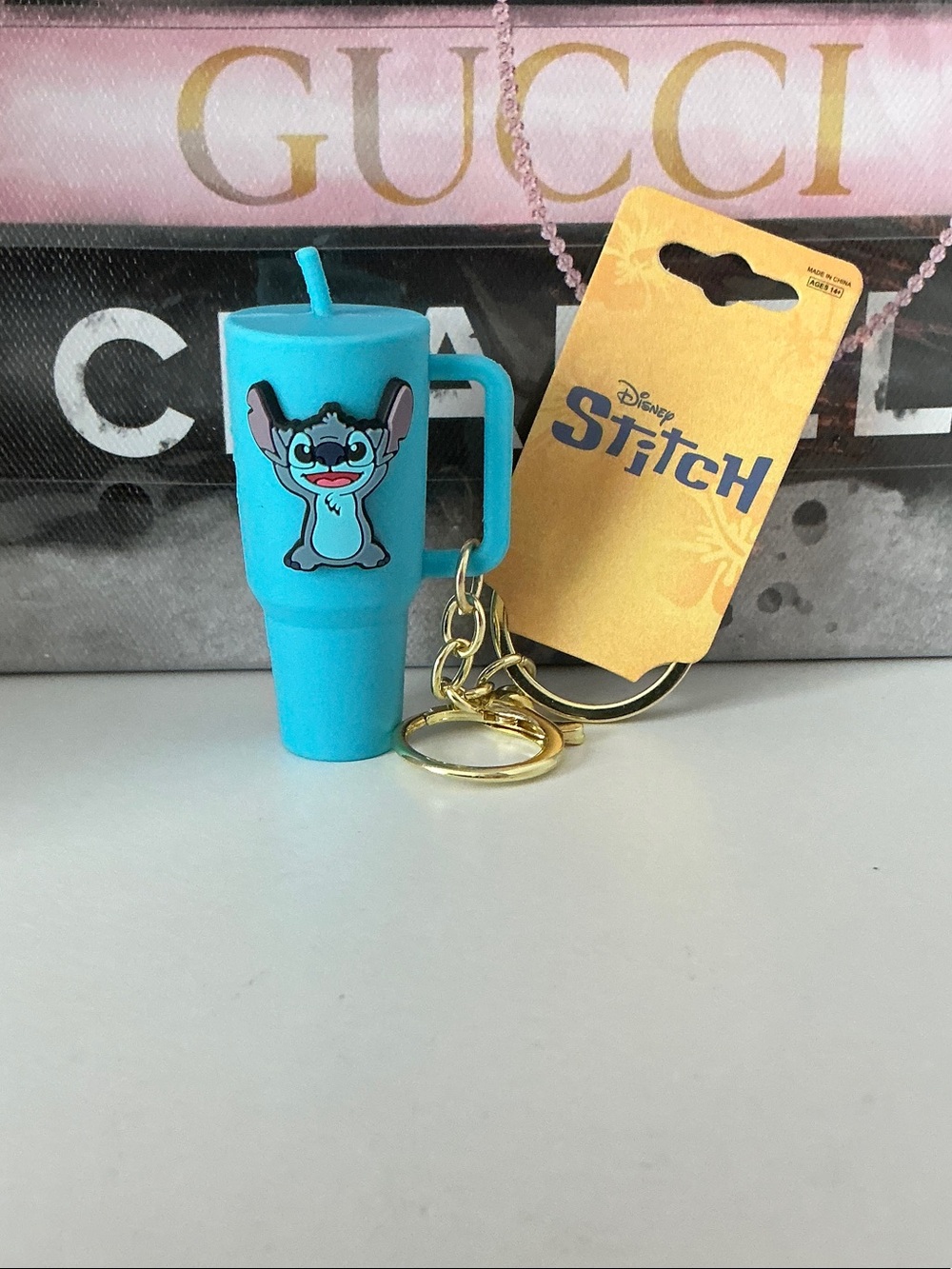 Disney Stitch Teal Travel Cup Keychain with Gold-Tone Ring for Kids & Adults
